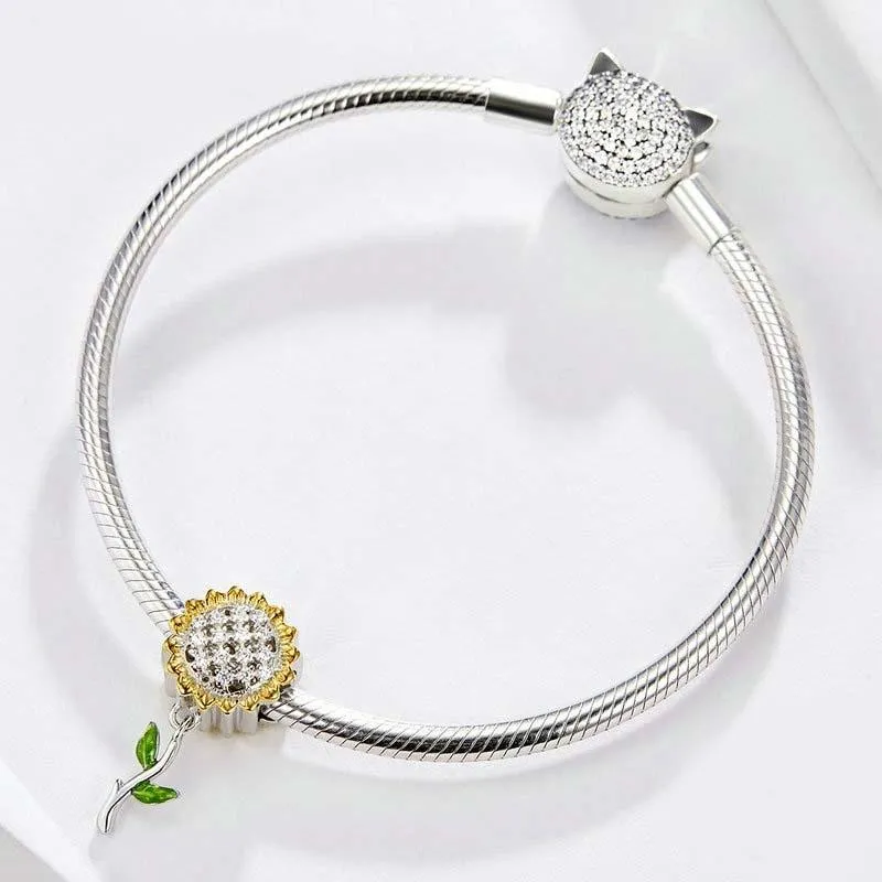 925 Sterling Silver Sunflower Pendant For Diy Bracelet