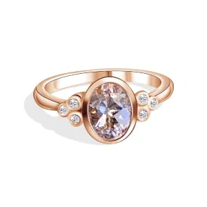 9kt Rose Gold Morganite and Diamond bezel set ring