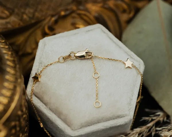 ADJUSTABLE 6-STAR STATIONS BRACELET IN 14K YELLOW GOLD