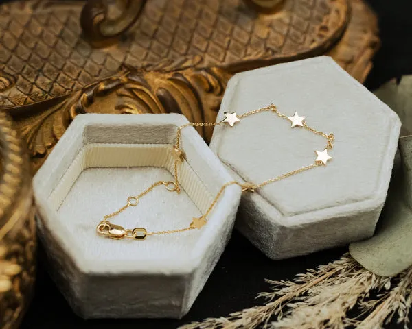 ADJUSTABLE 6-STAR STATIONS BRACELET IN 14K YELLOW GOLD