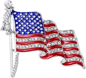 American Flag Brooch and Lapel Pin - Waving USA Flag With Sparkling Rhinestone for Women's Hats, Backpacks, Clothes - Patriotic Badge for Men