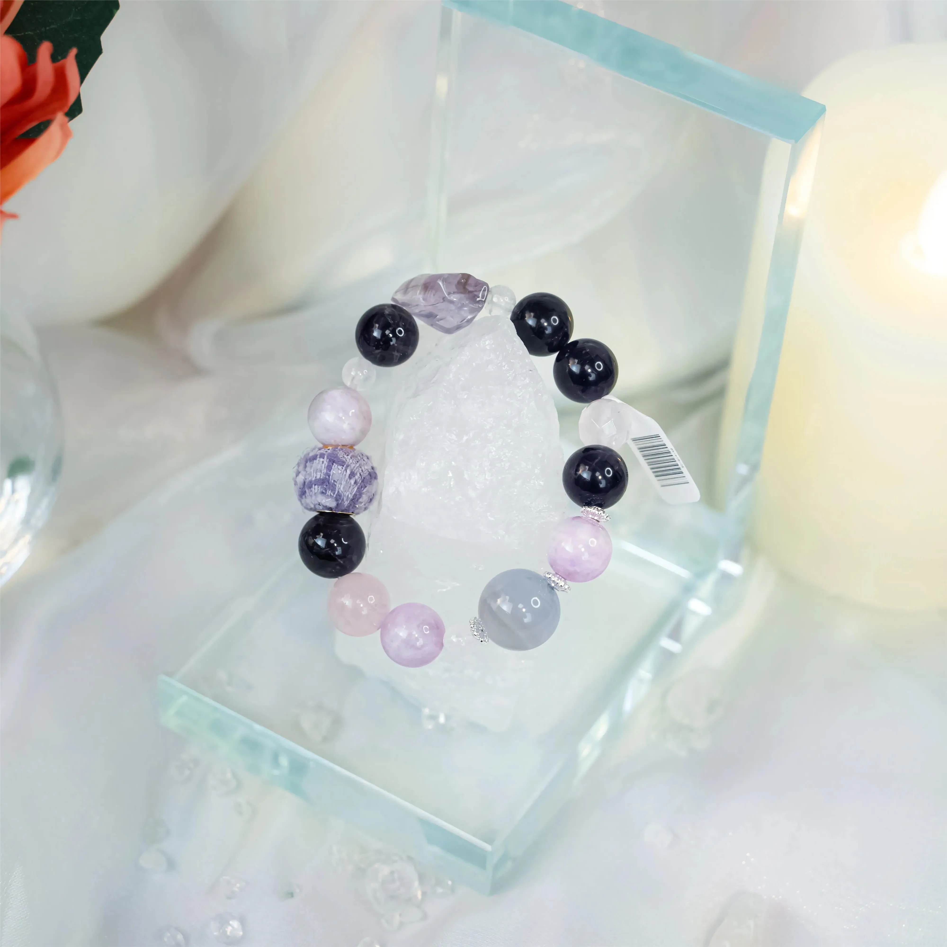 Amethyst Rose Quartz Blue Lace Agate Lepidolite Bracelet