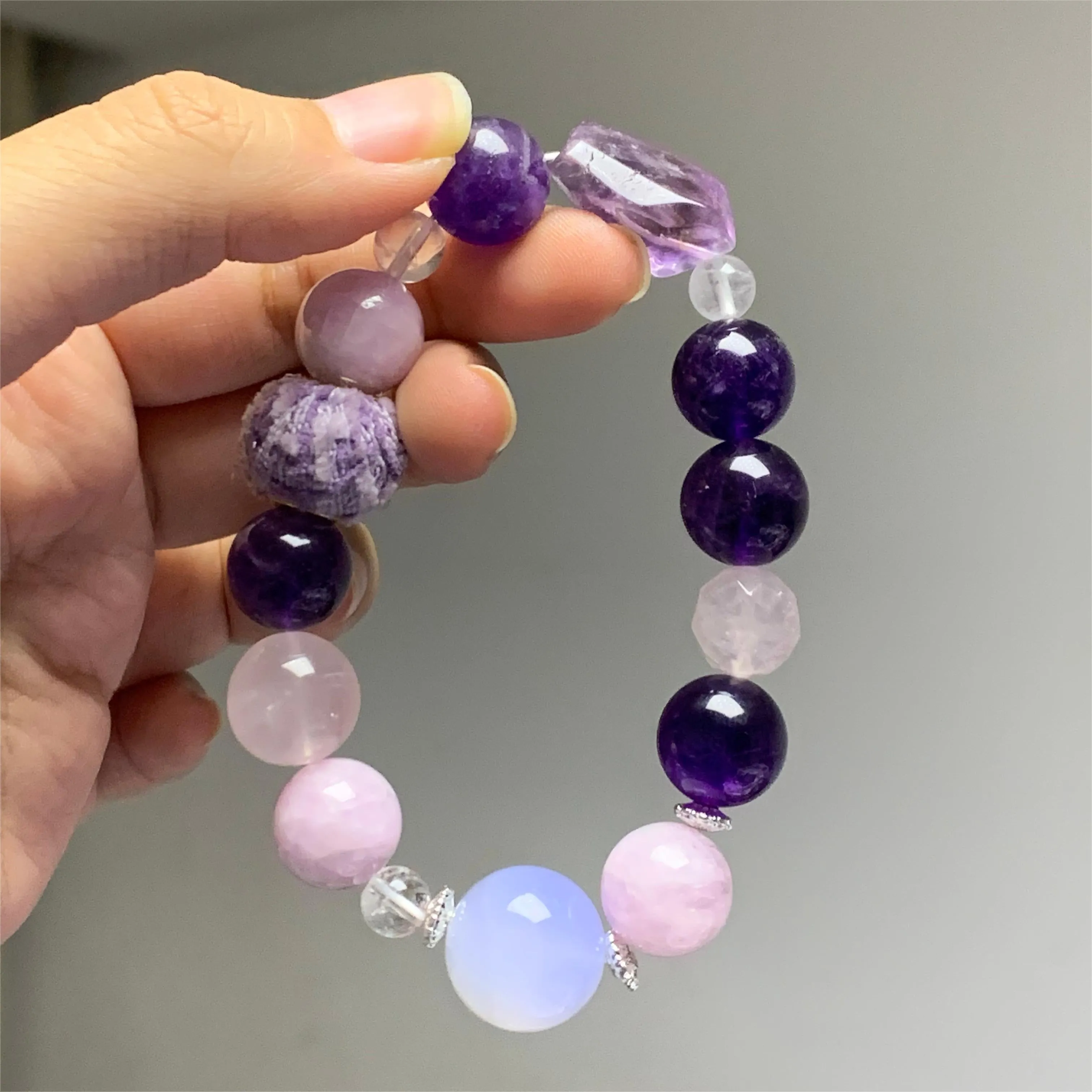 Amethyst Rose Quartz Blue Lace Agate Lepidolite Bracelet