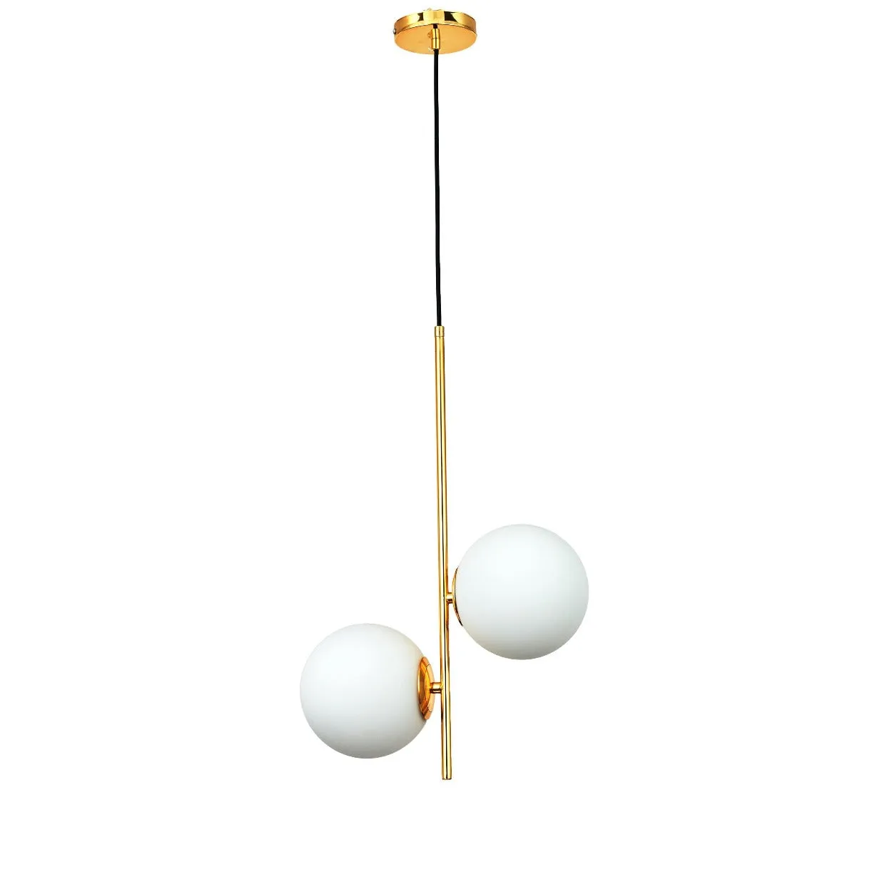 ANKUR ARIZONA 2 LIGHT MILKY GLOBE WITH GOLD METAL HANGING LIGHT