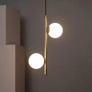 ANKUR ARIZONA 2 LIGHT MILKY GLOBE WITH GOLD METAL HANGING LIGHT