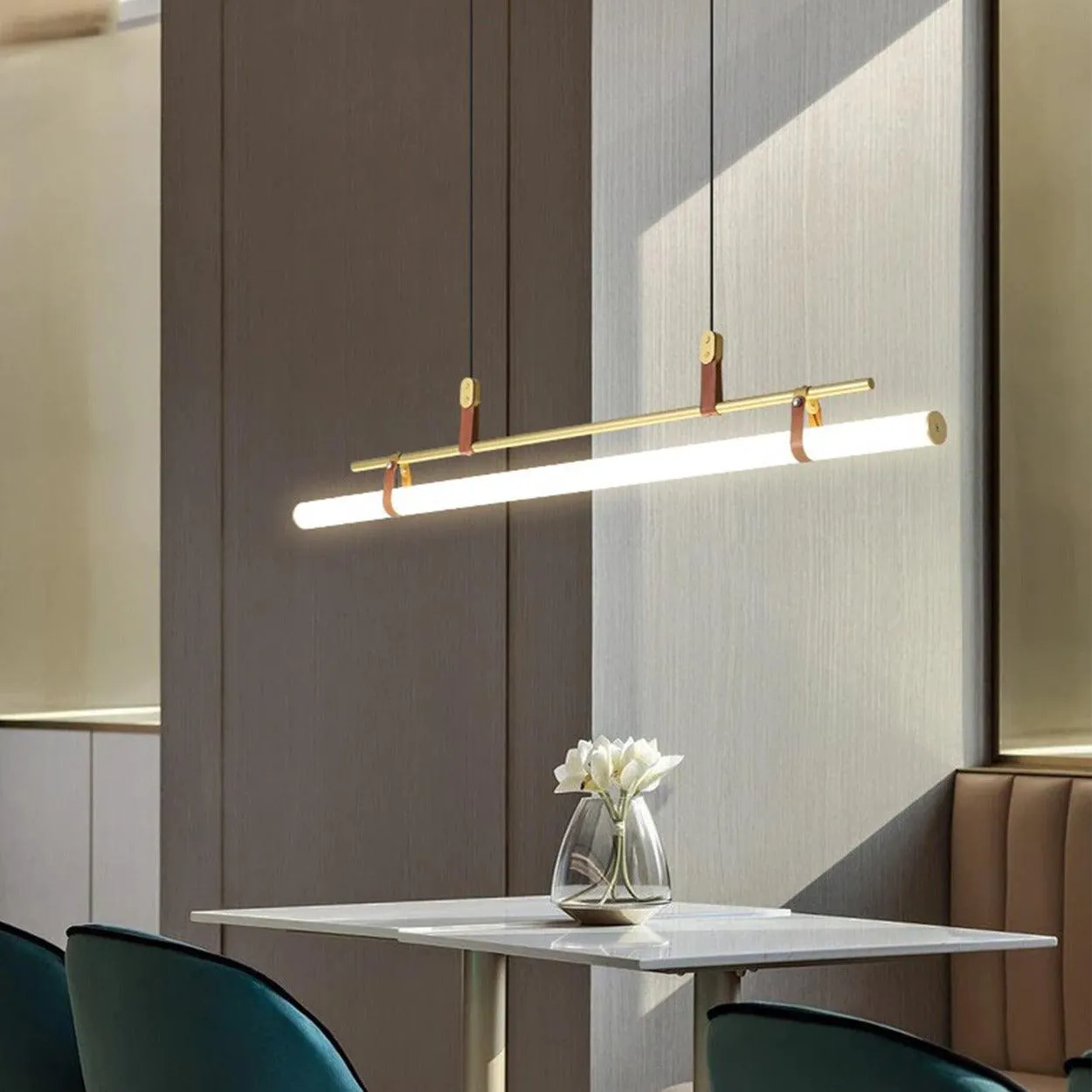 ANNA LINEAR LED TUBE WITH LEATHER HANGING LIGHT