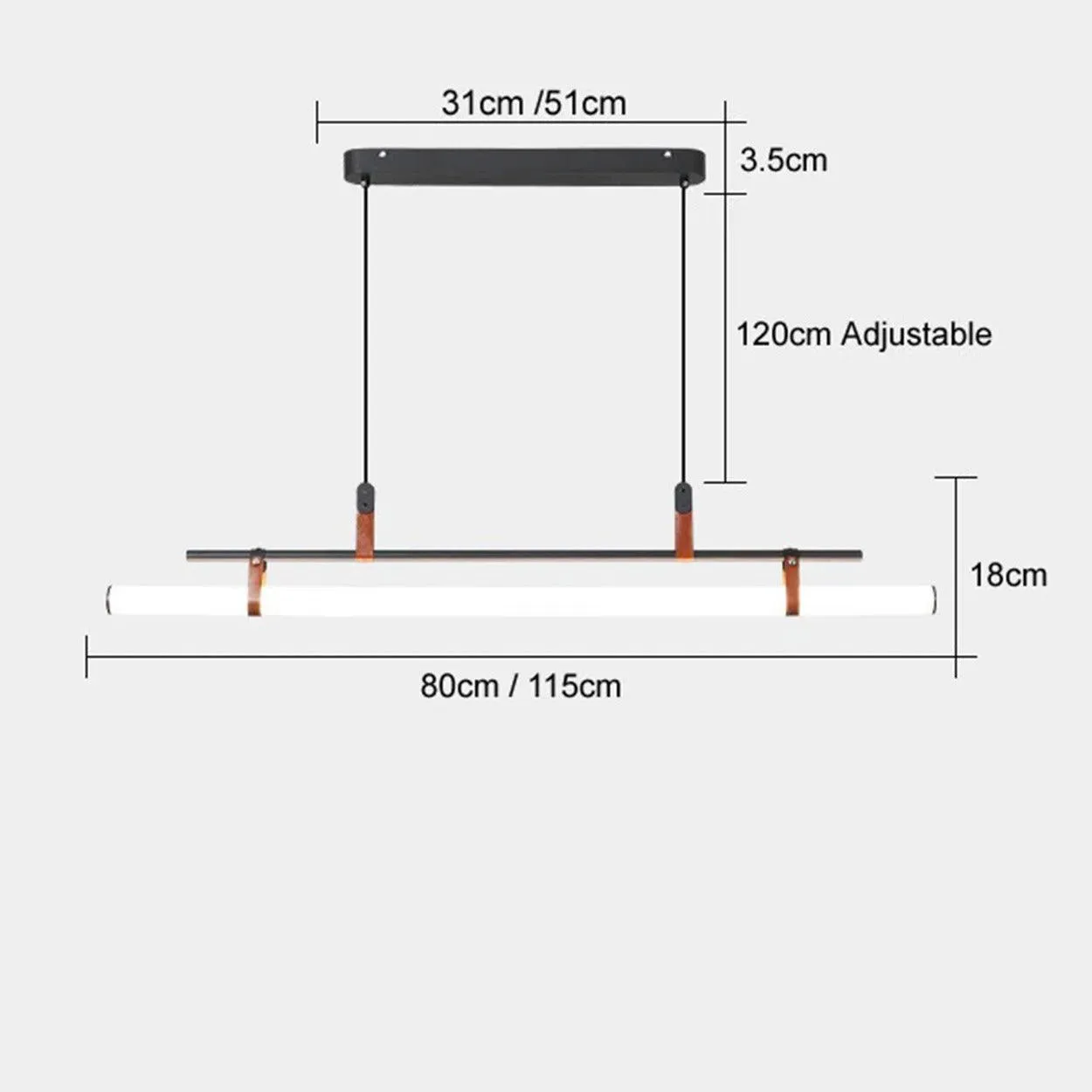 ANNA LINEAR LED TUBE WITH LEATHER HANGING LIGHT