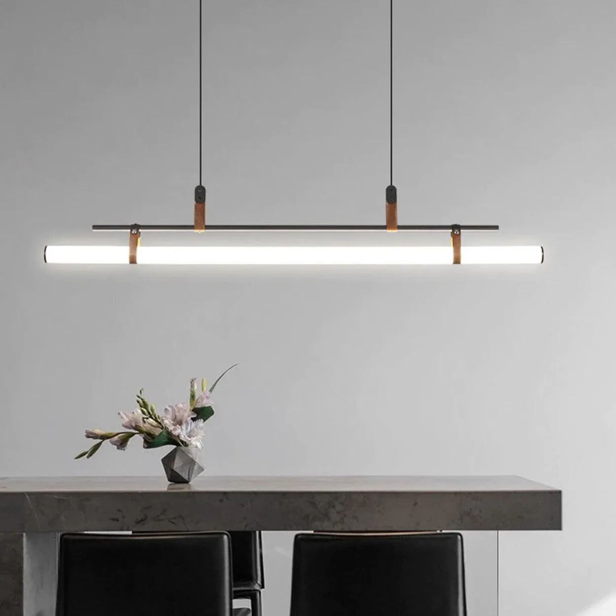 ANNA LINEAR LED TUBE WITH LEATHER HANGING LIGHT