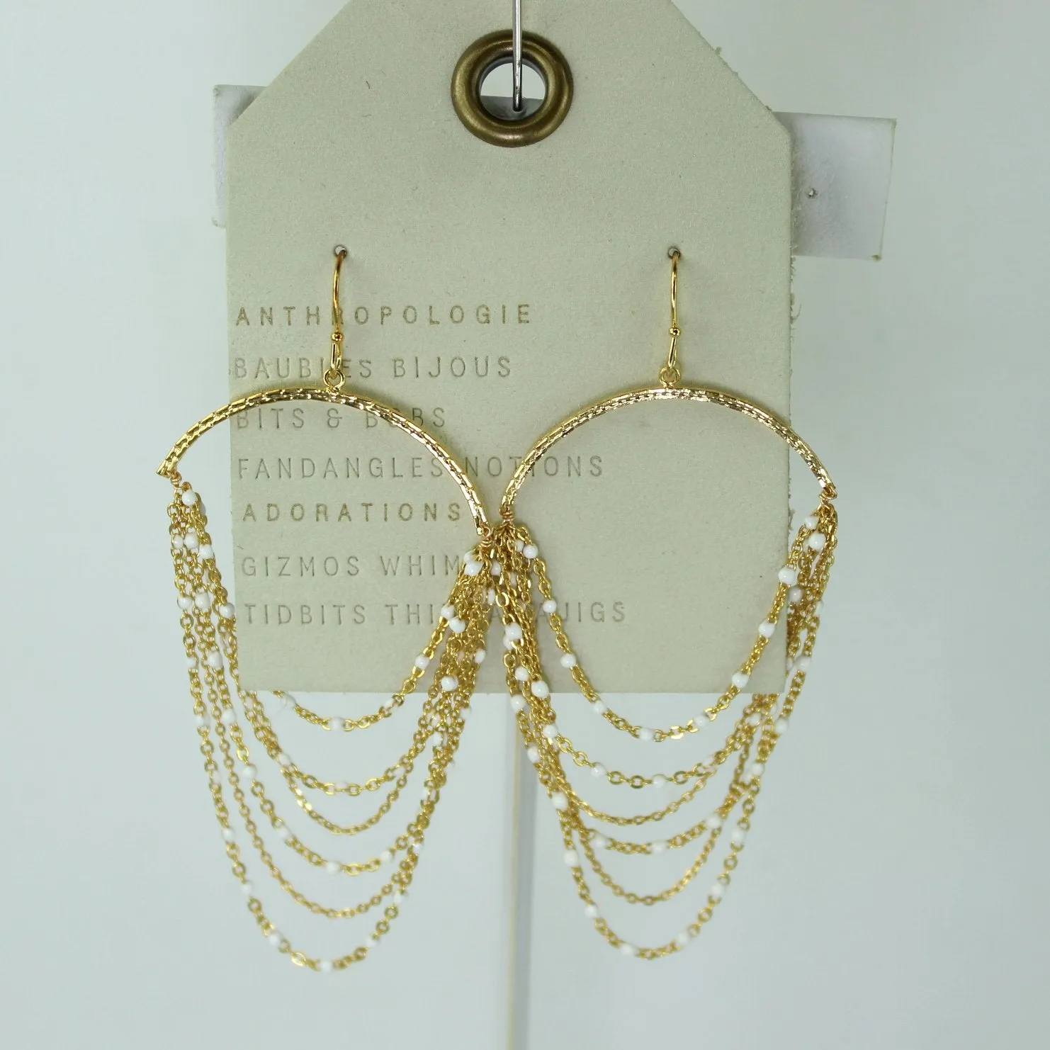 Anthropologie NWT Half Hoop Dangle Fine Chain 14K Gold Plate