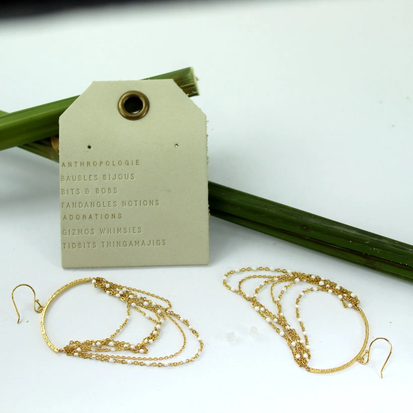 Anthropologie NWT Half Hoop Dangle Fine Chain 14K Gold Plate