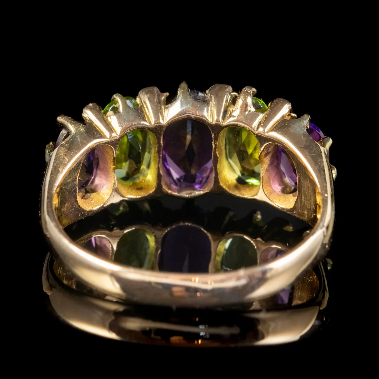 Antique Amethyst Diamond Peridot Suffragette Ring 18Ct Gold Circa 1910