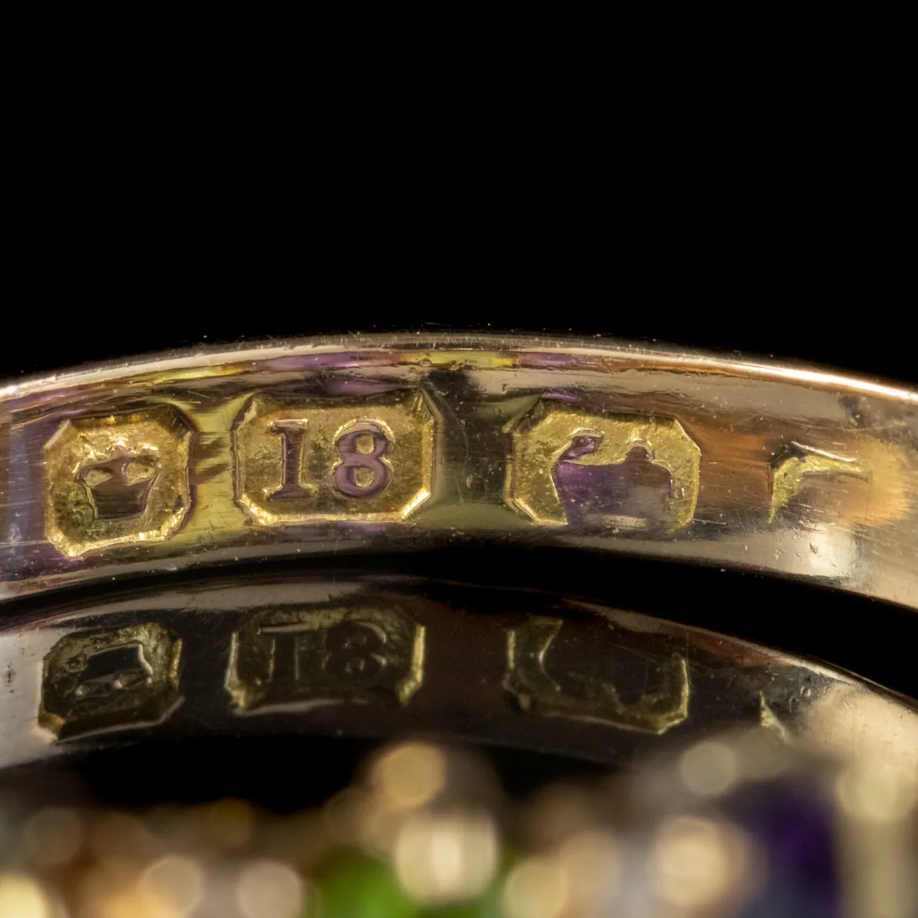 Antique Amethyst Diamond Peridot Suffragette Ring 18Ct Gold Circa 1910