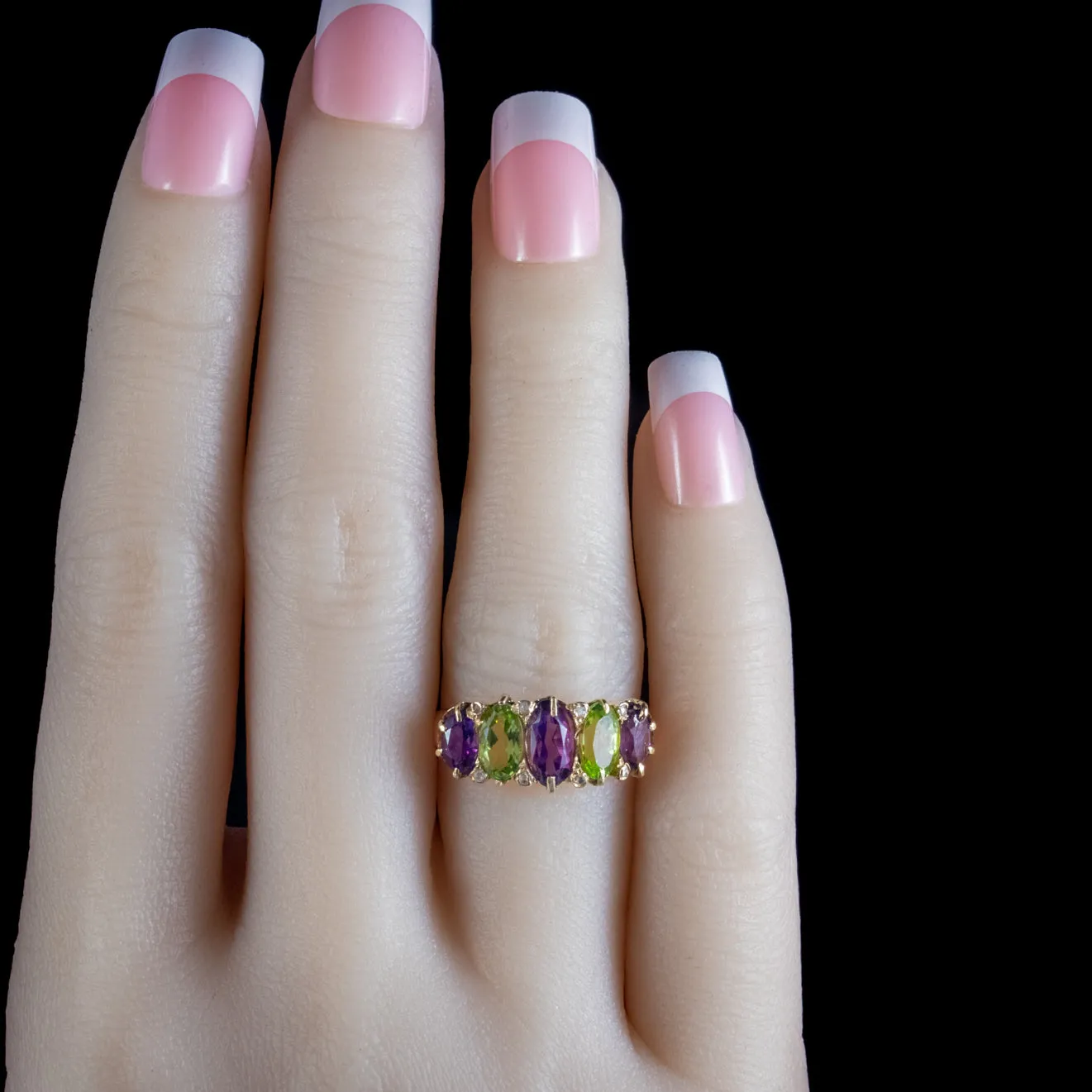 Antique Amethyst Diamond Peridot Suffragette Ring 18Ct Gold Circa 1910