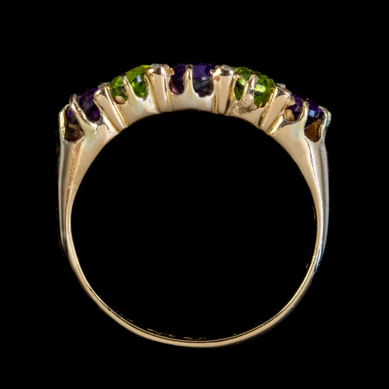 Antique Amethyst Diamond Peridot Suffragette Ring 18Ct Gold Circa 1910