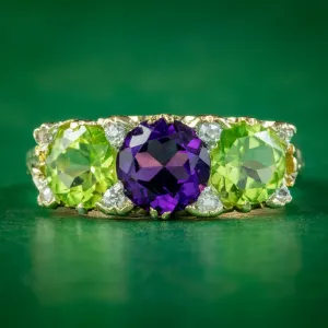 Antique Edwardian Suffragette Ring Peridot Amethyst Diamond
