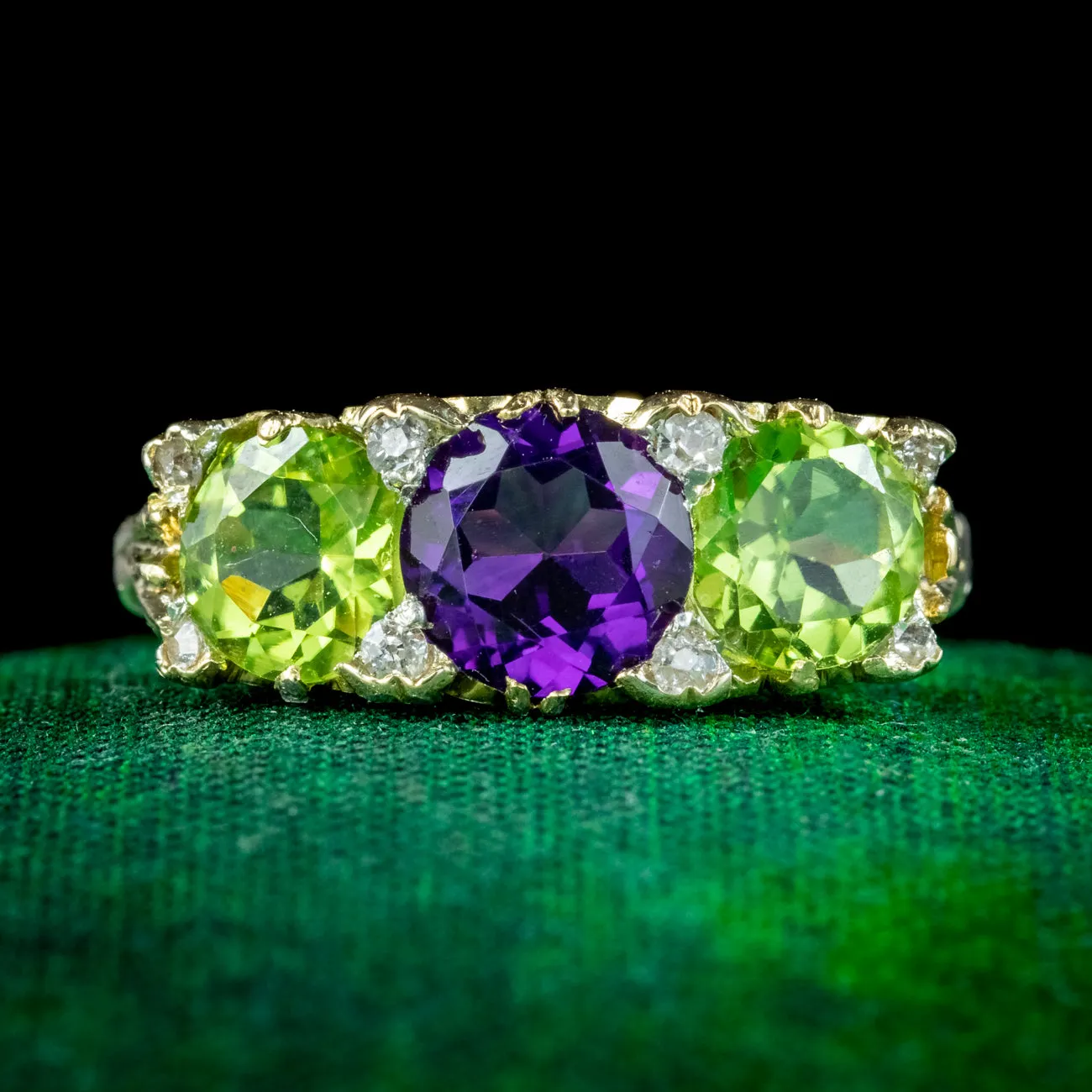 Antique Edwardian Suffragette Ring Peridot Amethyst Diamond
