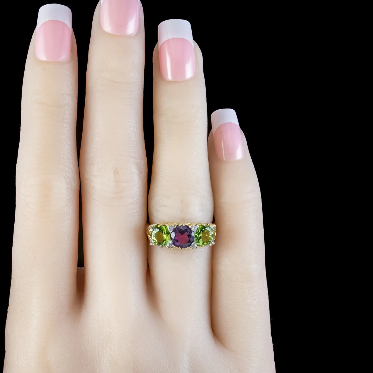 Antique Edwardian Suffragette Ring Peridot Amethyst Diamond