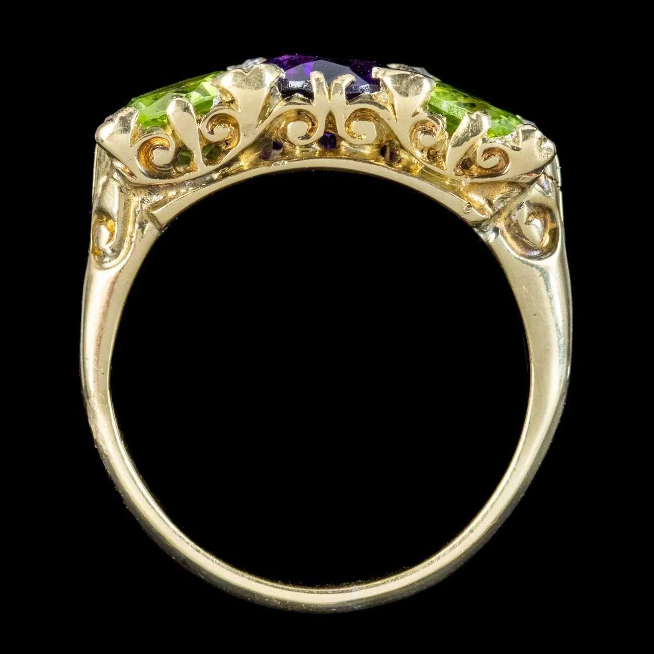 Antique Edwardian Suffragette Ring Peridot Amethyst Diamond