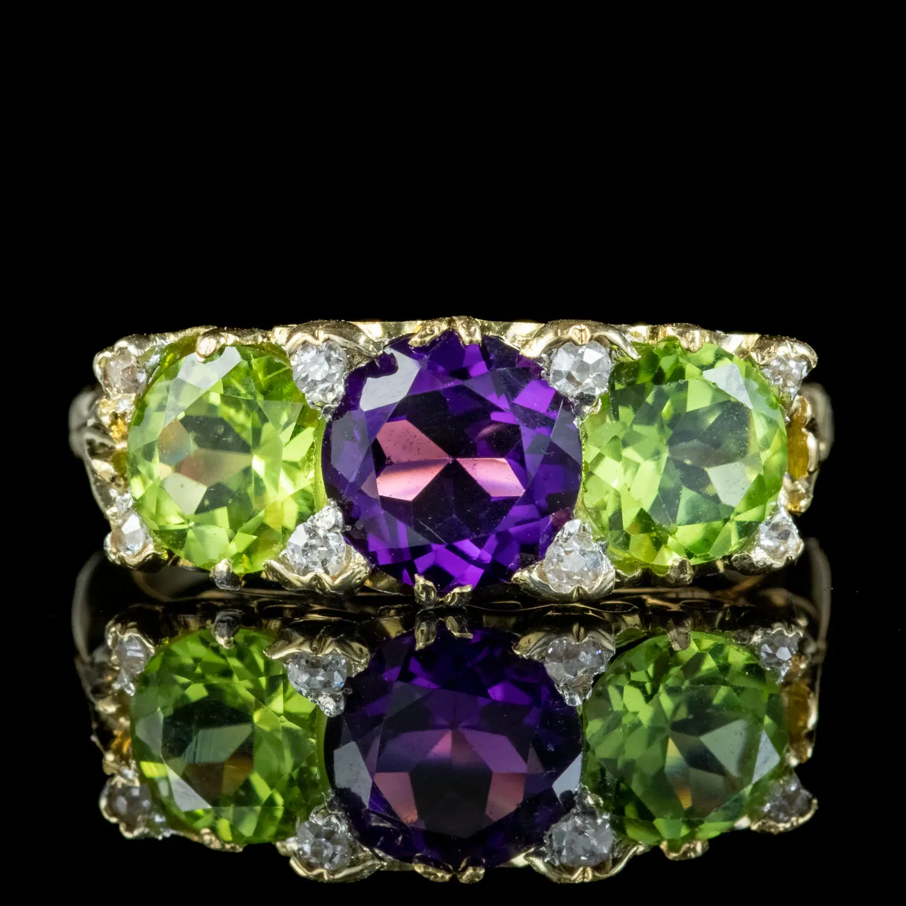 Antique Edwardian Suffragette Ring Peridot Amethyst Diamond
