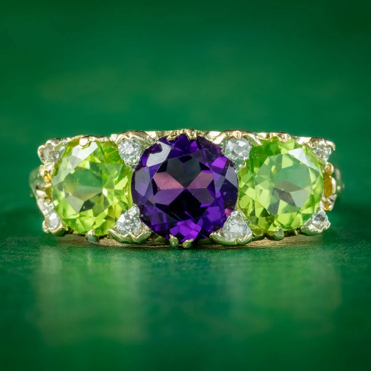 Antique Edwardian Suffragette Ring Peridot Amethyst Diamond
