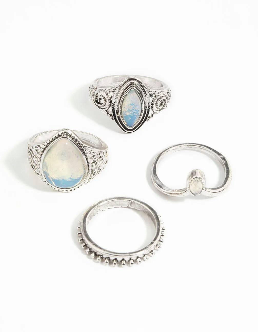 Antique Silver Moonstone Ring Stack Pack