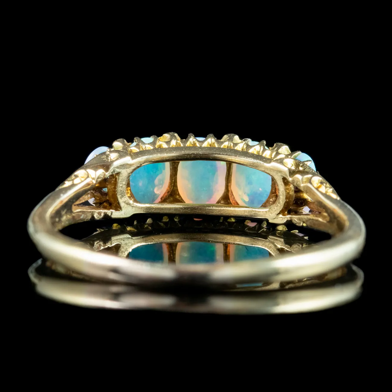 Antique Victorian Opal Diamond Five Stone Ring 1.1ct Total