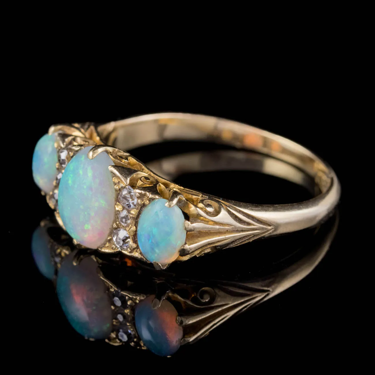 Antique Victorian Opal Diamond Ring 18Ct Gold Circa 1900 Boxed
