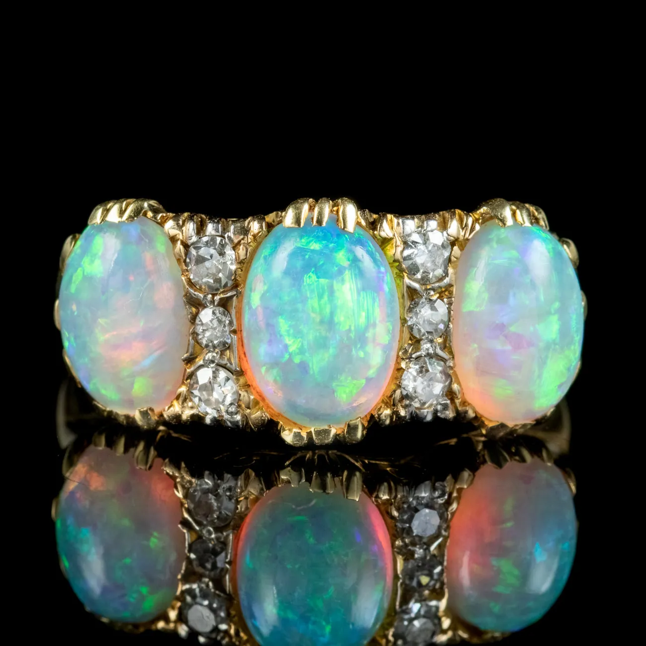 Antique Victorian Opal Diamond Ring 4ct Of Opal Circa 1900