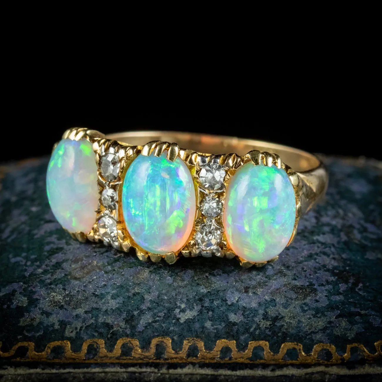 Antique Victorian Opal Diamond Ring 4ct Of Opal Circa 1900