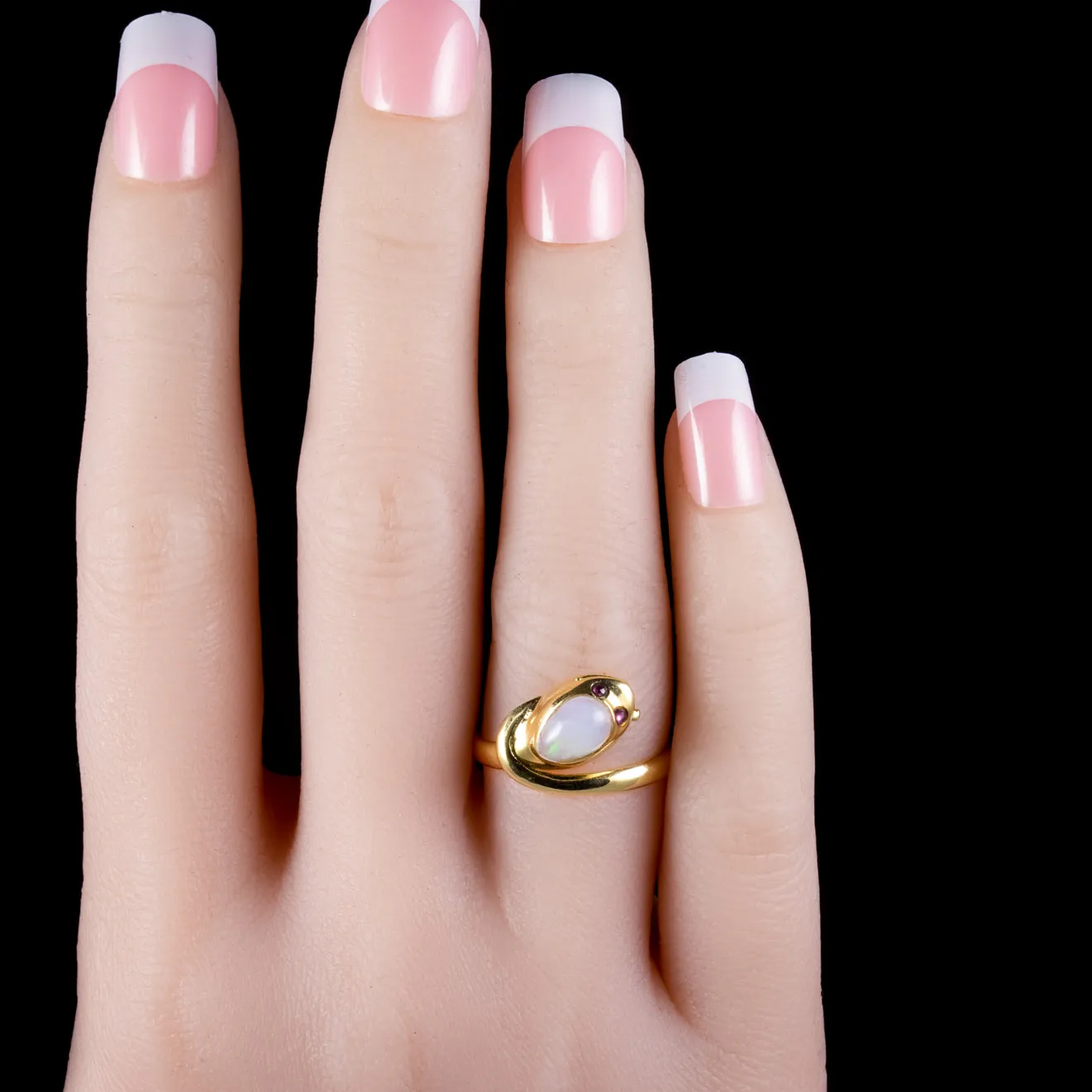 Antique Victorian Opal Snake Ring 18Ct Gold Ruby Eyes Circa 1900