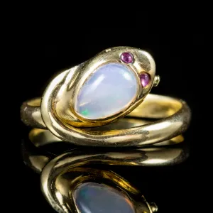 Antique Victorian Opal Snake Ring 18Ct Gold Ruby Eyes Circa 1900