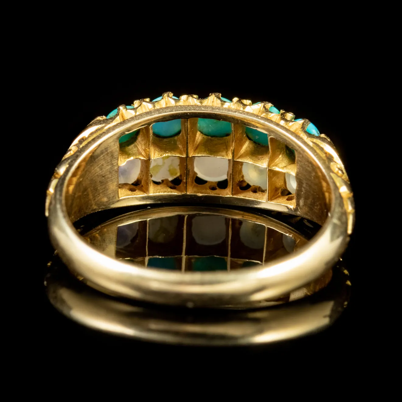 Antique Victorian Turquoise Pearl Ring 18Ct Gold Circa 1880