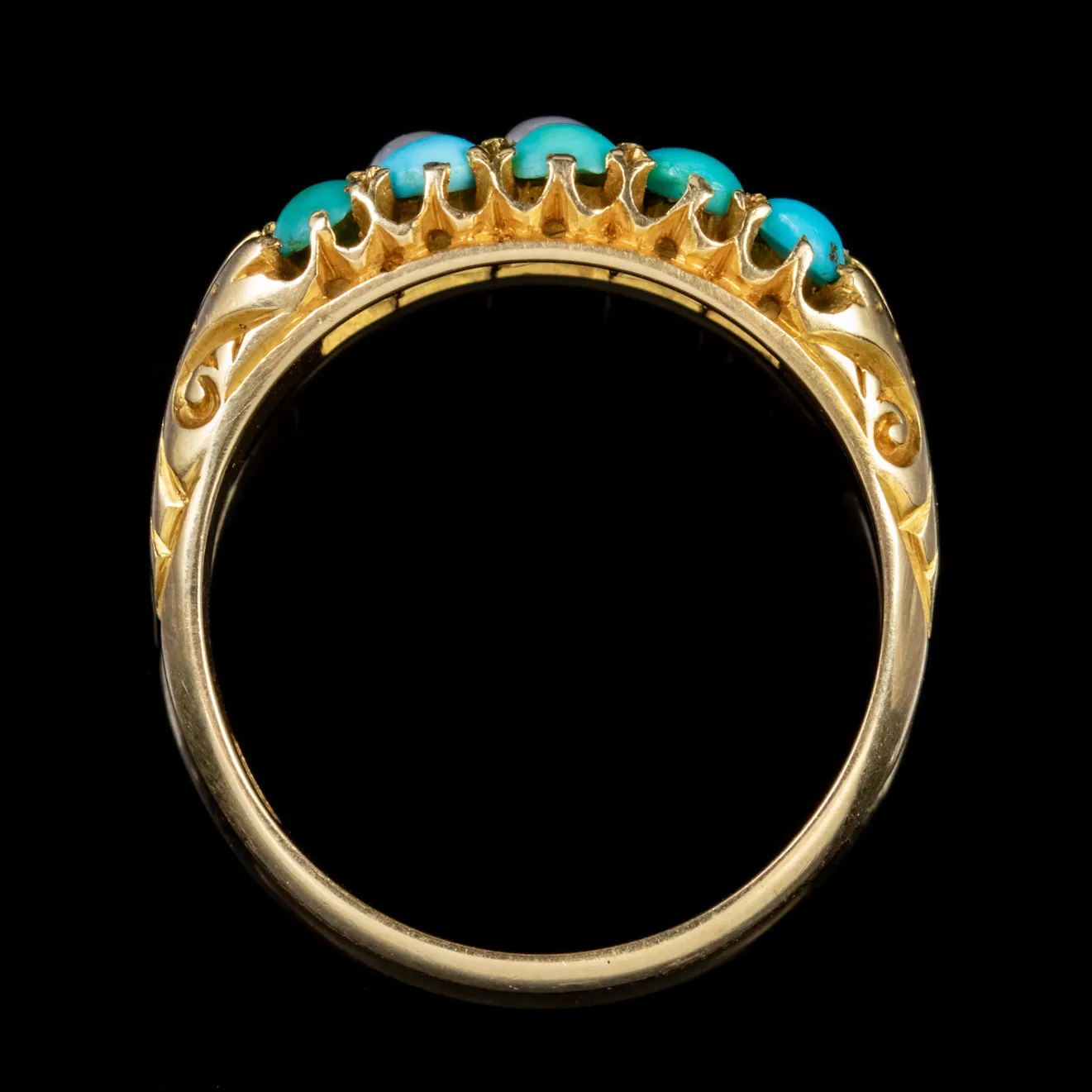 Antique Victorian Turquoise Pearl Ring 18Ct Gold Circa 1880