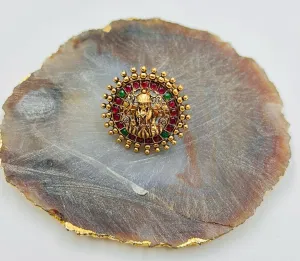 Anvi Red Green Stone Adjustable Temple Ring