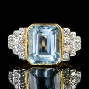 Aquamarine Diamond Ring 18Ct Gold 4Ct Aqua