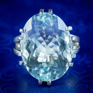 Art Deco French Aquamarine Cocktail Ring 20ct Aqua