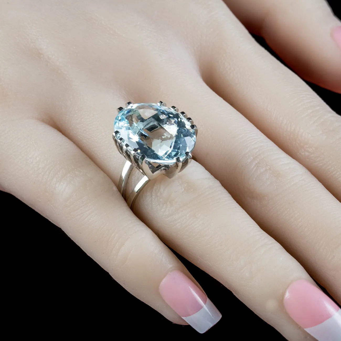 Art Deco French Aquamarine Cocktail Ring 20ct Aqua