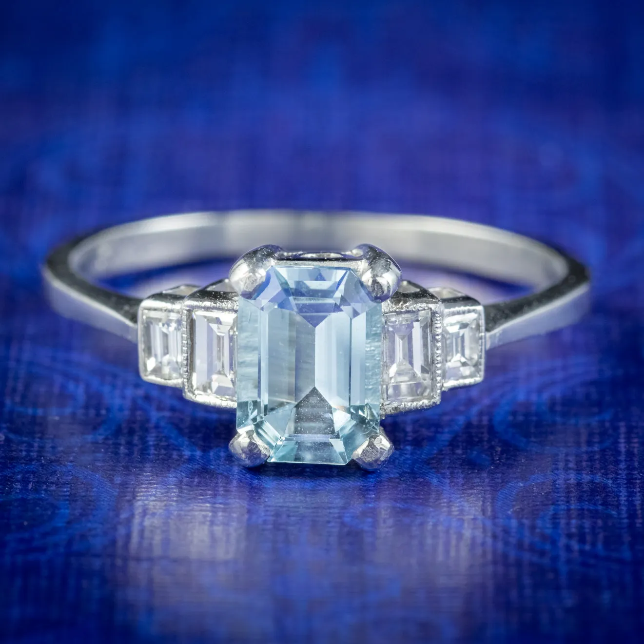 Art Deco Style Aquamarine Diamond Ring 1ct Aqua