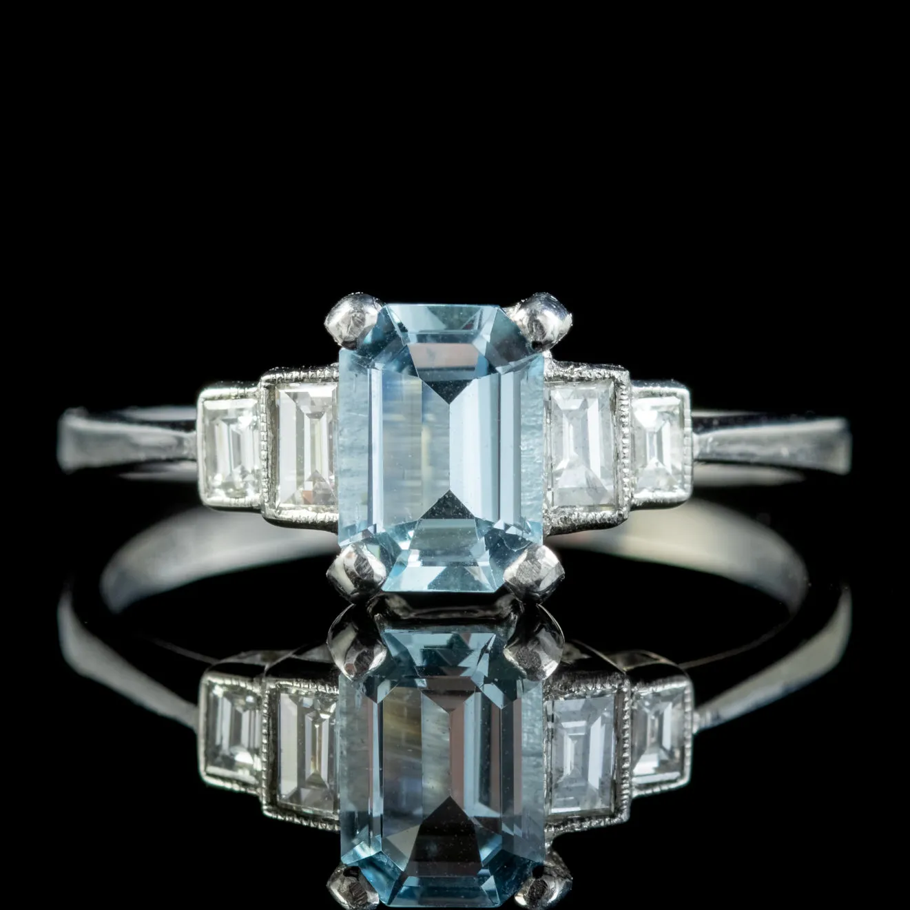 Art Deco Style Aquamarine Diamond Ring 1ct Aqua