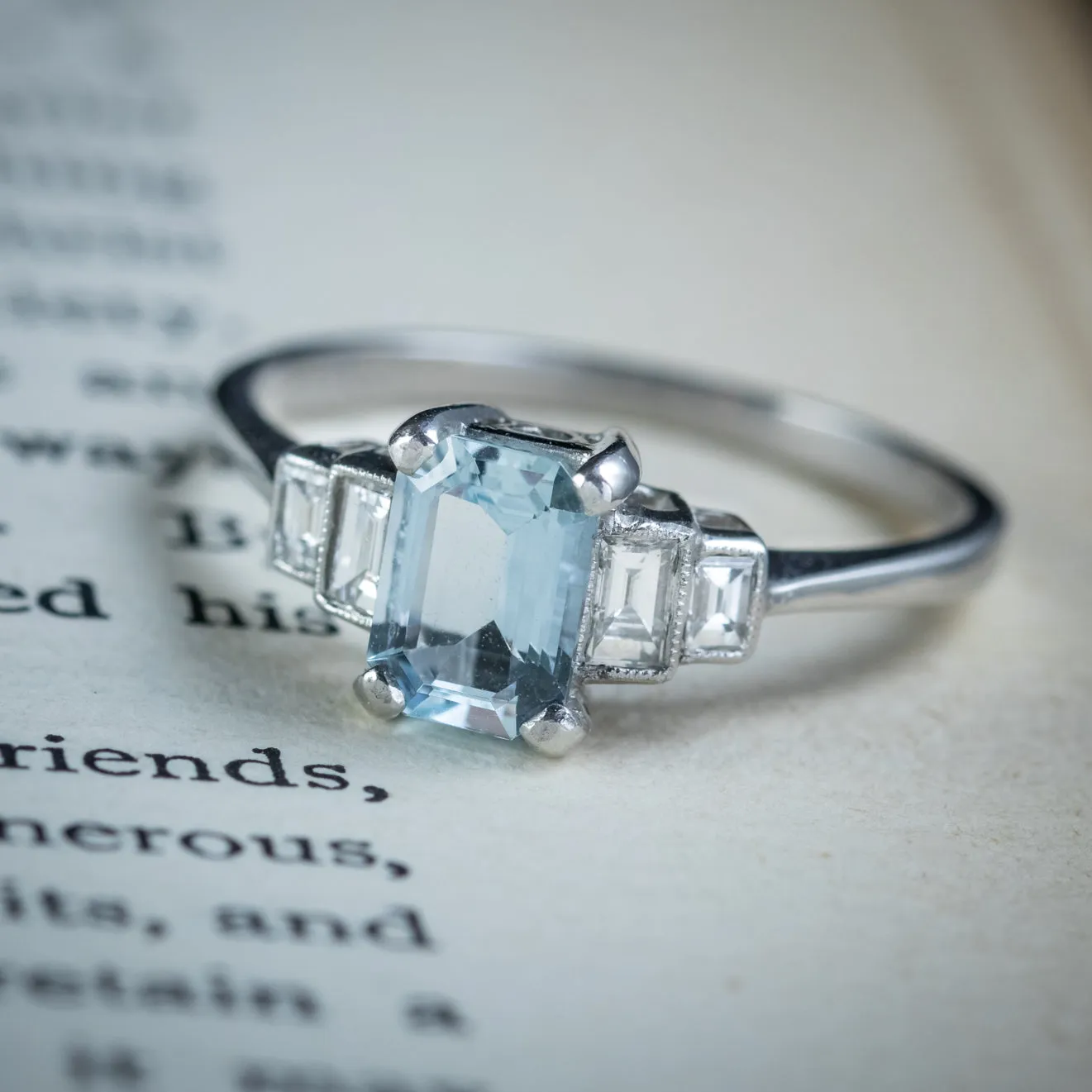 Art Deco Style Aquamarine Diamond Ring 1ct Aqua