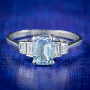 Art Deco Style Aquamarine Diamond Ring 1ct Aqua