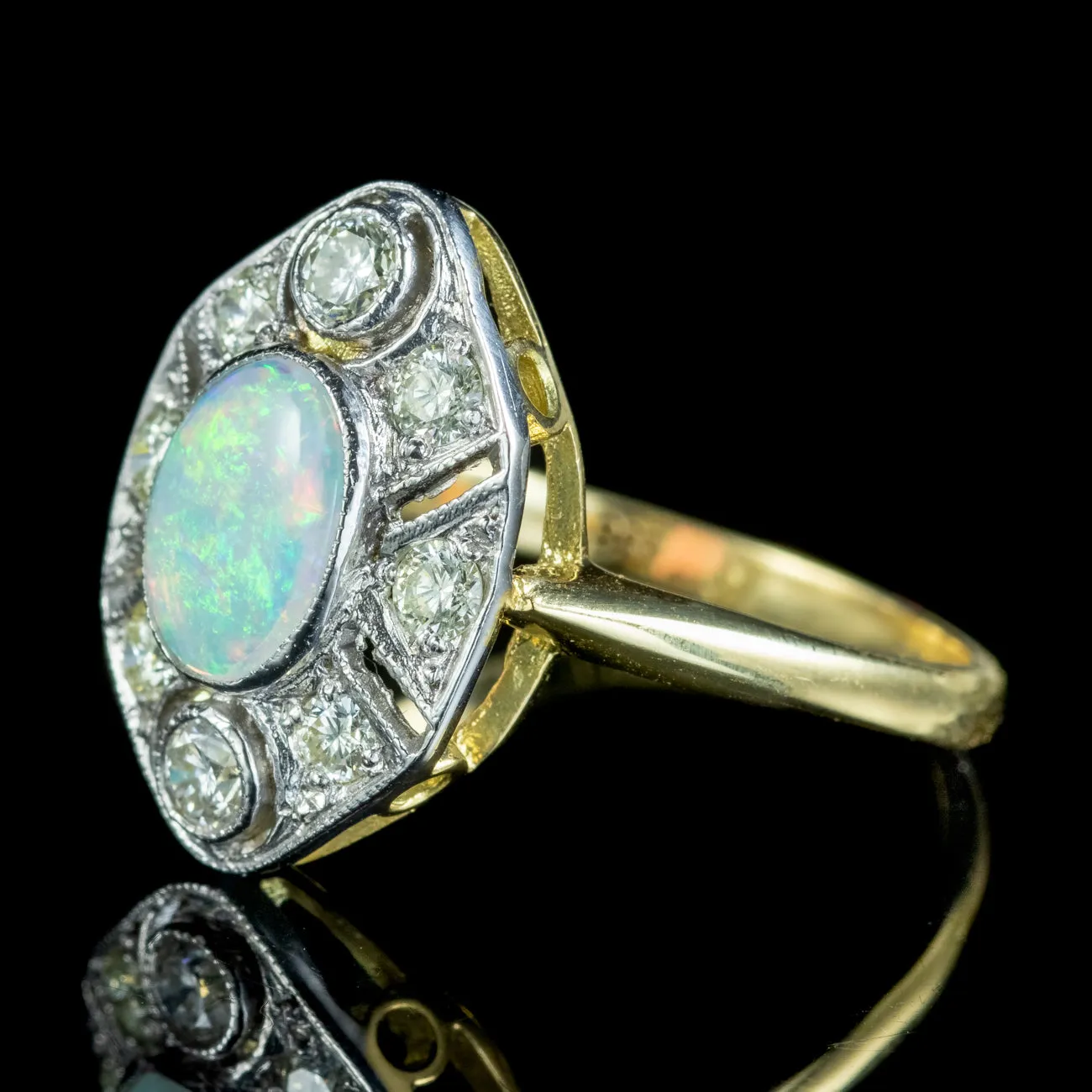 Art Deco Style Opal Diamond Ring 1.6ct Opal