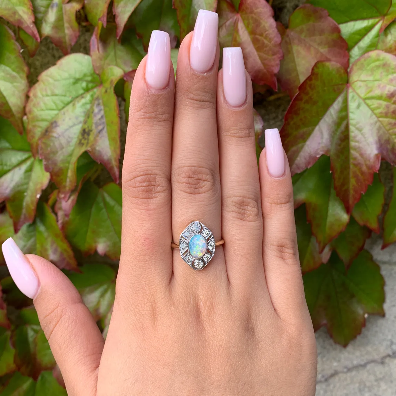 Art Deco Style Opal Diamond Ring 1.6ct Opal