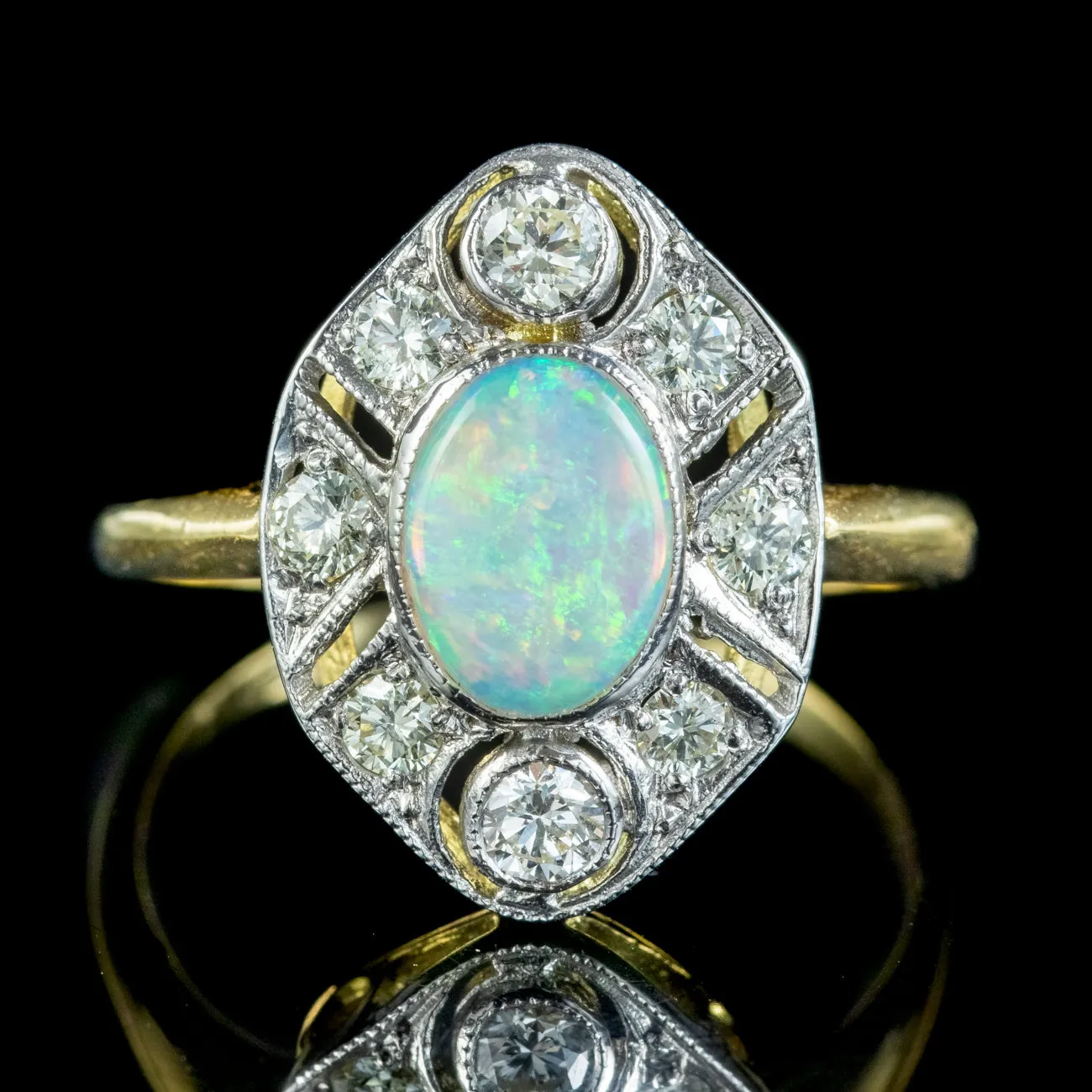 Art Deco Style Opal Diamond Ring 1.6ct Opal