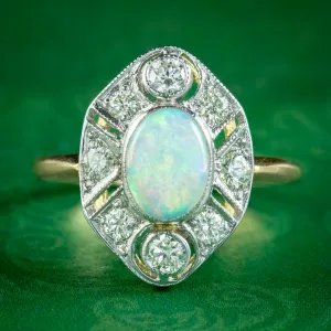 Art Deco Style Opal Diamond Ring 1.6ct Opal