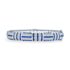 Art Deco Style Statement Blue Imitation Sapphire CZ Bangle Bracelet
