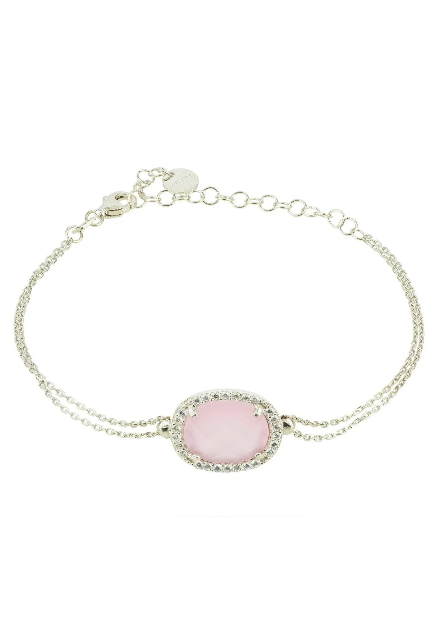 Beatrice Oval Gemstone Bracelet Silver Rose Quartz