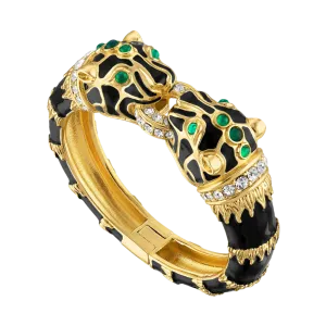 Black Enamel Double Panther Bracelet