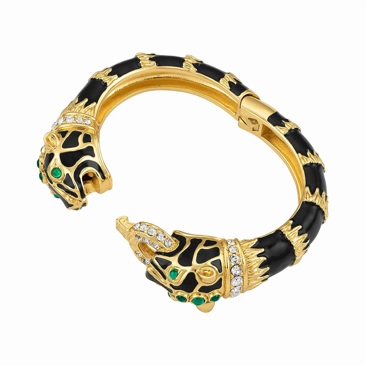 Black Enamel Double Panther Bracelet