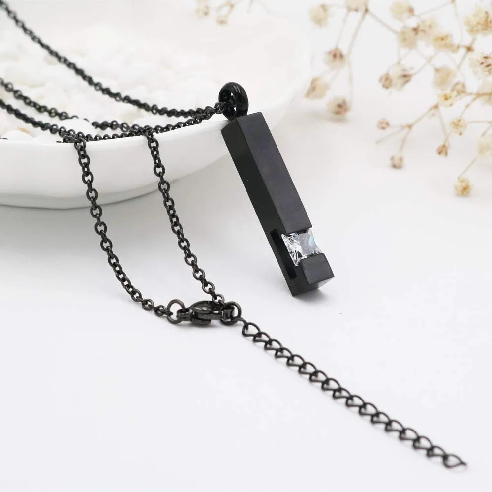 Black Plating Crystal Bar Cremation Jewelry for Ashes Pendant Stainless Steel Keepsake Memorial Urn Necklace for Women Men White